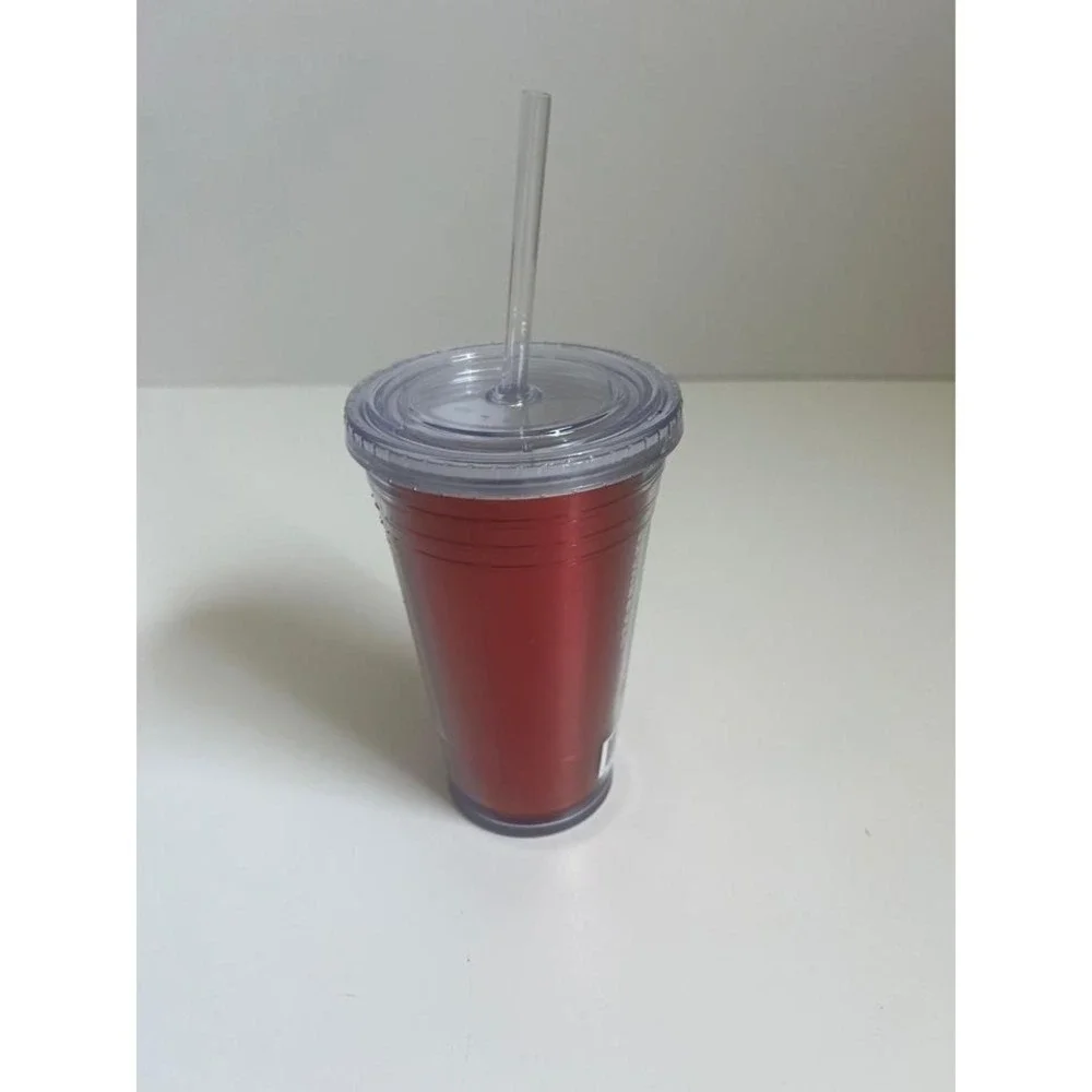Starbucks Red Plastic Tumbler with Lid and Straw 16 fl oz‎ New